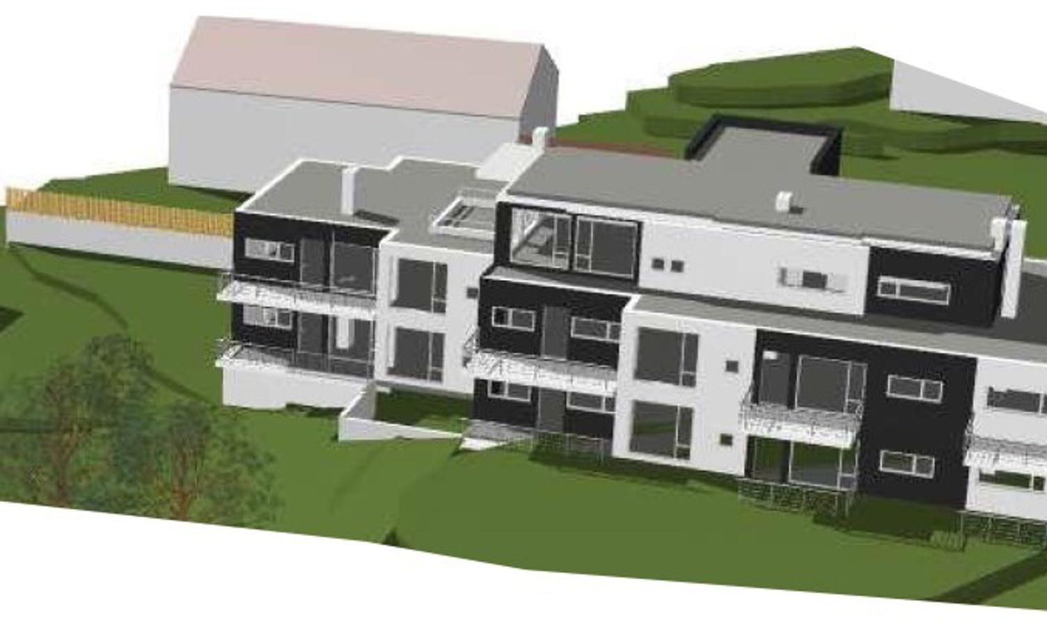 Tiltakshavar ønskjer å bygga ei blokk med ni husvære i Vågshaugen (ill frå planomtalen)