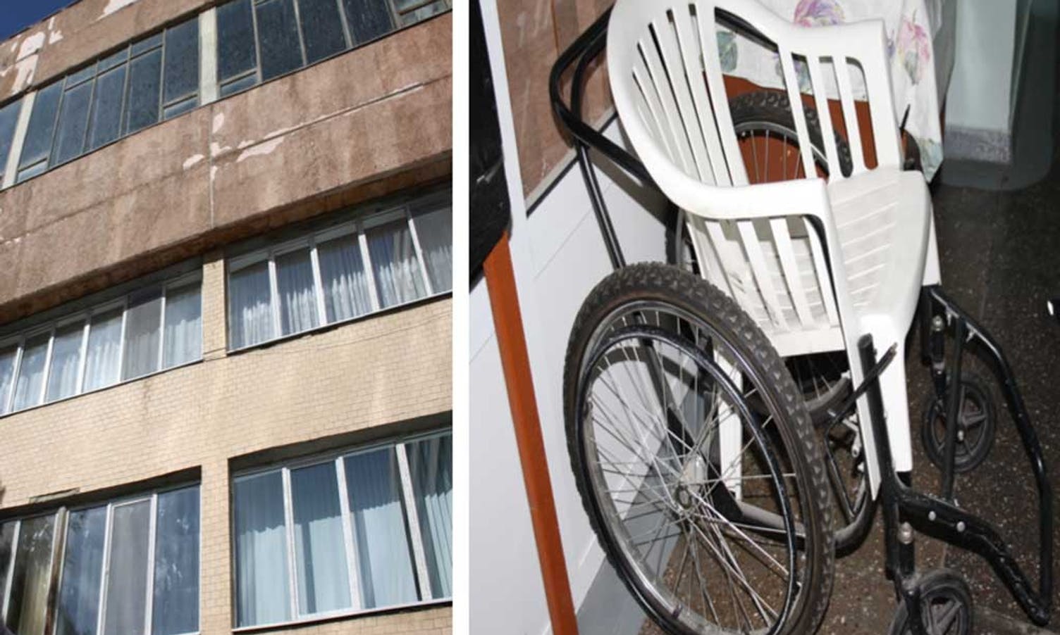 – Dei treng meir utstyr, sa Aleksandra, og viste bilde av heimelaga rullestol.  (Privat foto)
