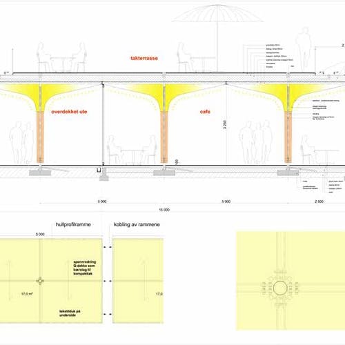 Torgbygget med moglegheit til å gå på taket (ill: Os kommune/Smedsvik landskapsarkitekter/3RW arkitekter)