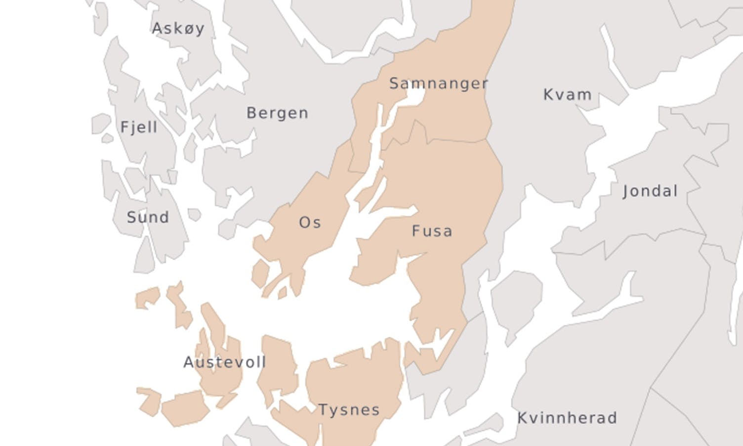 Ei kommune med Os, Fusa, Samananger, Tysnes og Austevoll vil få vel 32 000 innbyggarar (ill: AH)