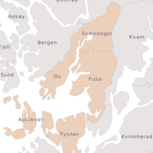Ei kommune med Os, Fusa, Samananger, Tysnes og Austevoll vil få vel 32 000 innbyggarar (ill: AH)