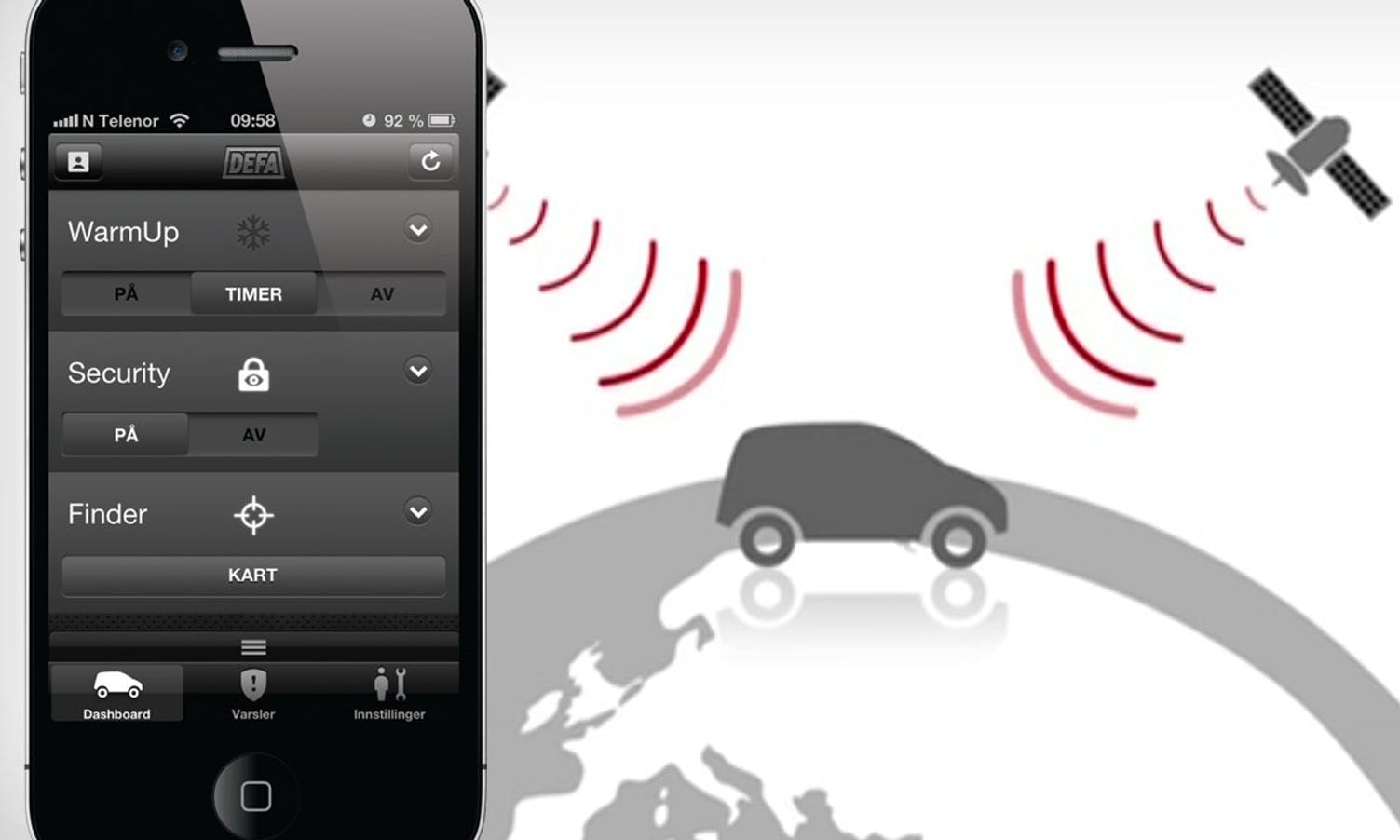 Med Defa Link kan du styra varmen frå mobilen og spora bilen din i kart.