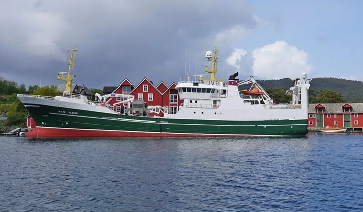 MS «Hargun» til kai heime på Sundøy i mai i år. (Foto: Kjetil Vasby Bruarøy)