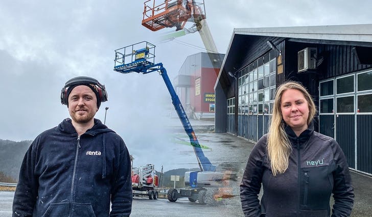 Christer Fjelltveit i Renta AS og Kristine Alice M Erikssen i heyU, er klare for å auka utleigetilbodet innan maskinutstyr til Bjørnafjordingane. (Foto: Ørjan Håland) 