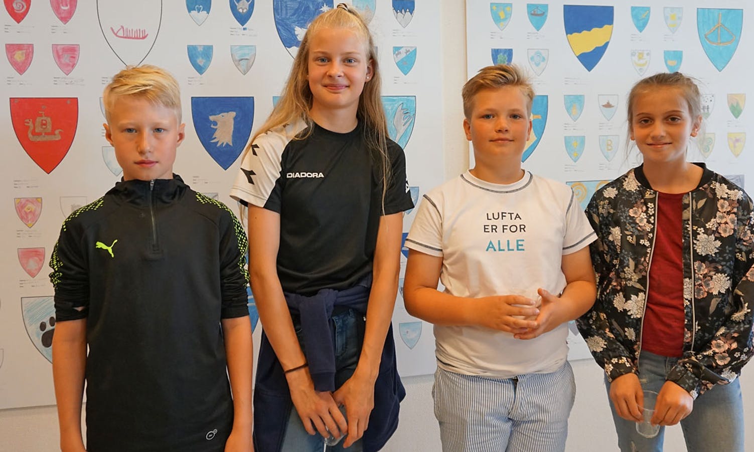 Victor, Mina, Emil og Freya frå Lunde barneskule. (Foto: KVB)