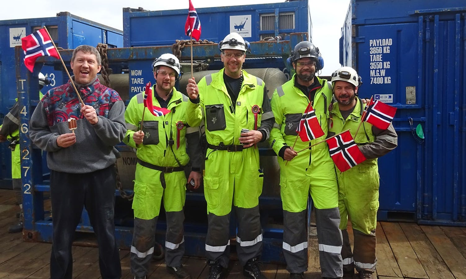 Oceaneering Inspection team på Veslefrigg. Ingvar Bjørkhaug i midten.