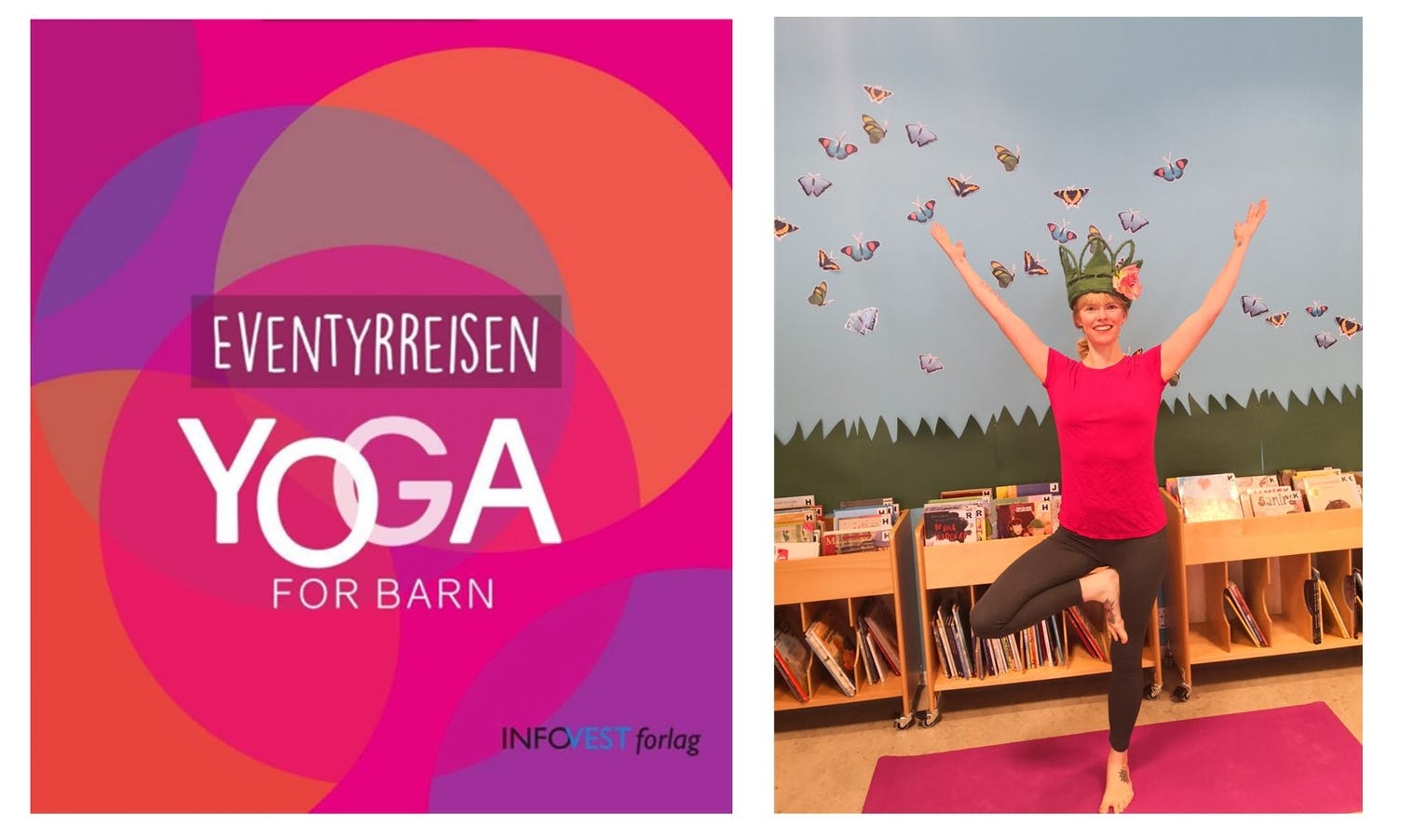 YOGA: Barnebibliotekar Nicoline inviterer til eventyrleg yoga saman med barna. (Foto: Bjørnafjorden bibliotek)