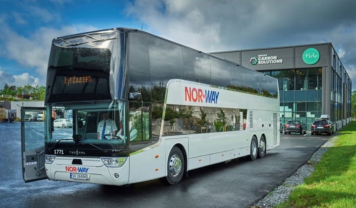 Kystbussen startet med toetasjers buss i sommer, og har bestilt flere dobbeltdekkere. (Foto: Tide)
