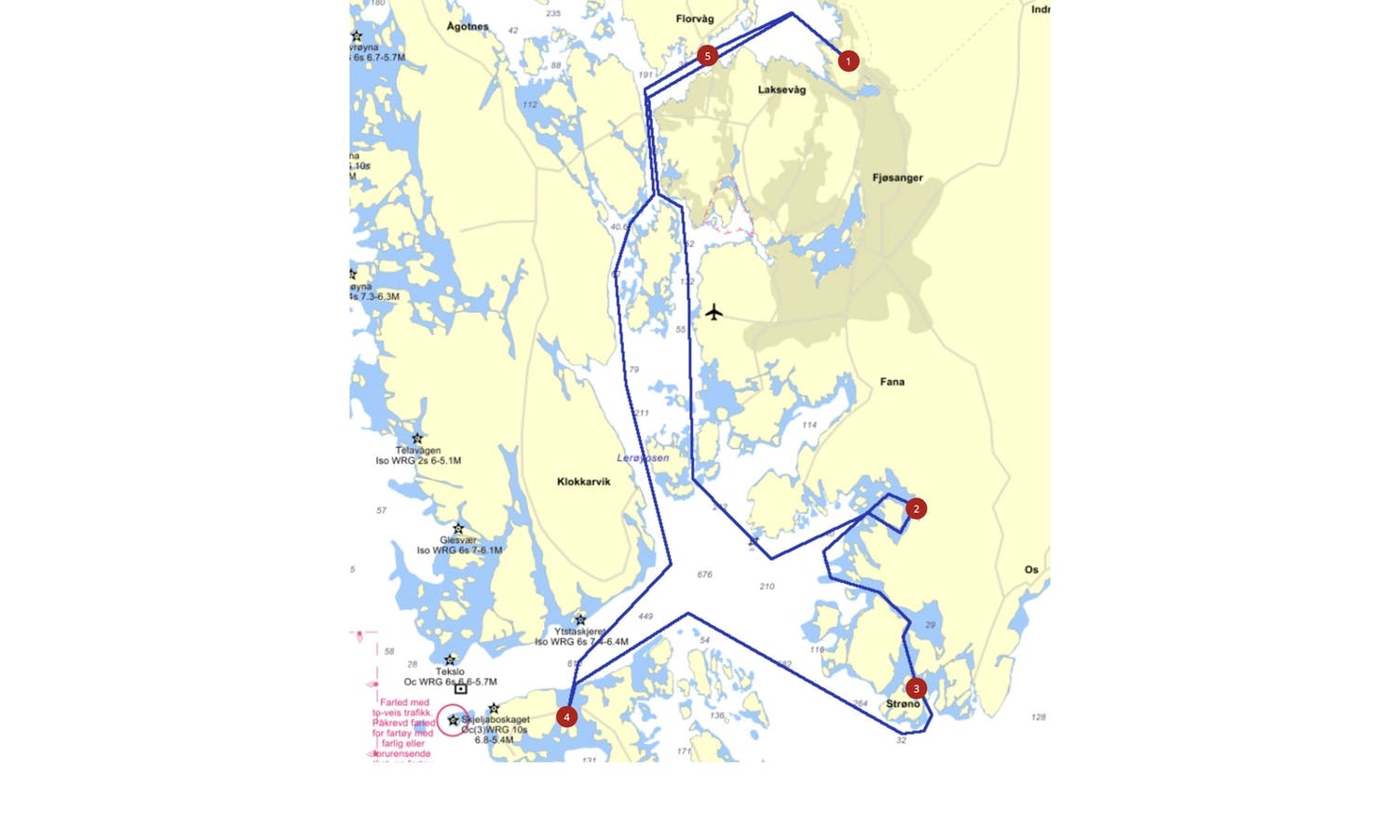 Sett vekk frå at Søre Øyane har fått kallenamnet Strøno, er dette årets rute. (Kart: bergenpokerrun.no)