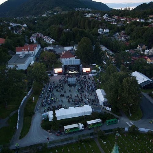 Festivalområdet i 21.30-tida. (Foto: Varde Aerial)