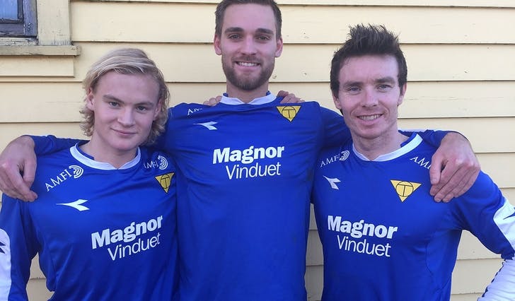 Dagens målskårarar, f.v.: Elias Myrlid, Christoffer Hafsås og Mats Cato Moldskred. (Foto: Os Fotball)