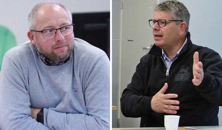 Ståle Skaatun (H) og Christian F. Fotland i møtet tysdag. (Foto: Kjetil Vasby Bruarøy)