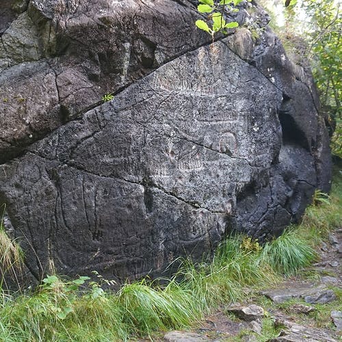 Helleristningane i Vargavågen er rekna å vera minst 3000 år gamle. (Foto: KOG)