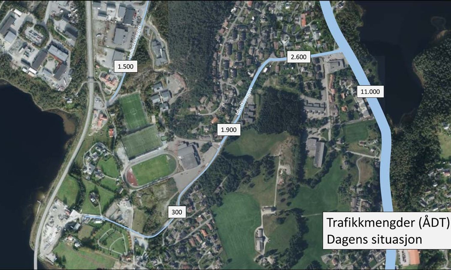 Berekningar av trafikken i området i dag (ill: Os kommune/Sivilingeniør Helge Hopen AS)
