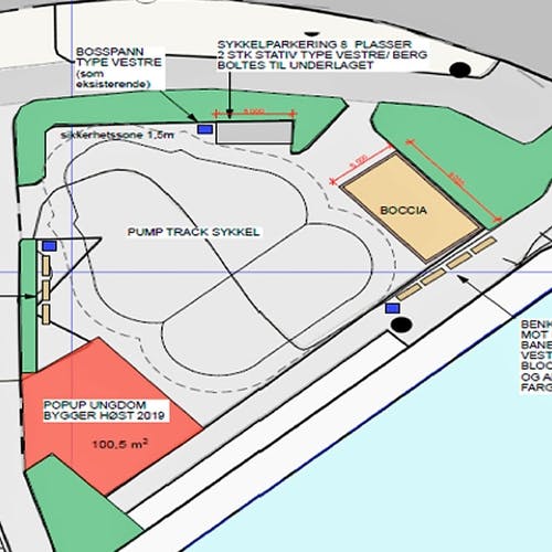 Det nye «ungdomsområdet» ved Os hamn er planlagd ferdig til Osdagane som startar 26. juni. (Ill: ABO Plan & Arkitektur/ Os kommune)
