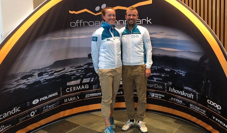 Ida Marie og Øyvind Bøthun i Team DNB Mix før start på 300 km Offroad Finnmark. (Privat foto)