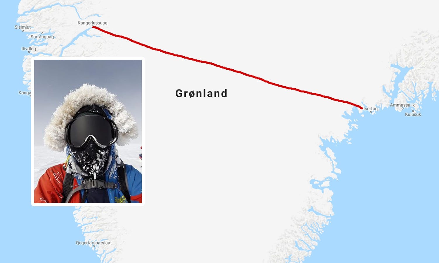 Ingrid fekk ein tøff tur over Grønland