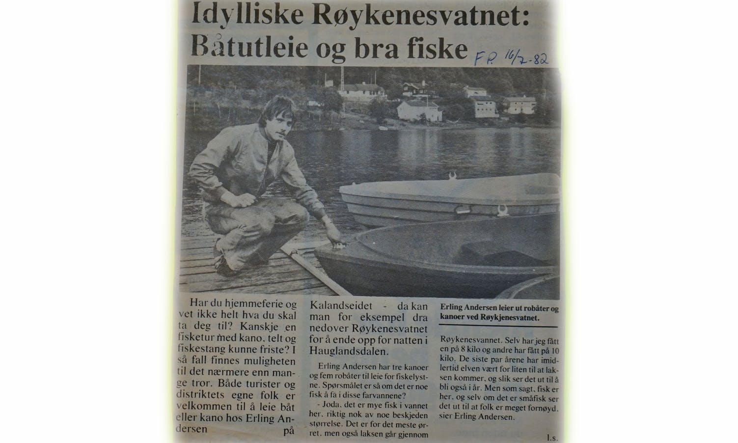 Erling intervjua av Fanaposten i 1982. På bildet er broren Dag, ikkje Erling. (Faksimile)