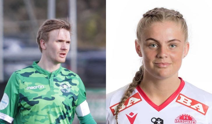 Bjarte Haugsdal, her for Nest-Sotra mot Os i NM i 2017, og Vilde Drange Veglo, som er på lån frå Brann til Arna-Bjørnar. (Foto: Kjetil Vasby Bruarøy/Arna-Bjørnar il)