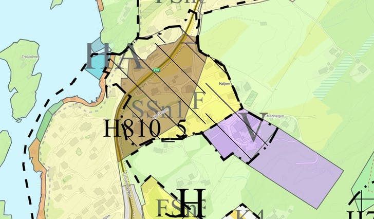 Senterområdet på Søre Neset i vedtatt arealplan. (Norkart)