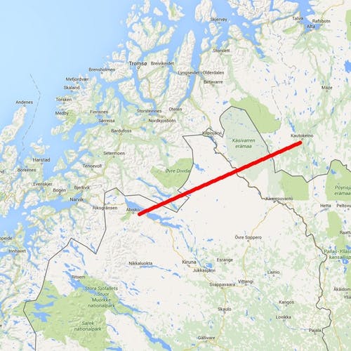 Turen skal via Sverige til neste depot Abisko. (Kart: Google Maps)