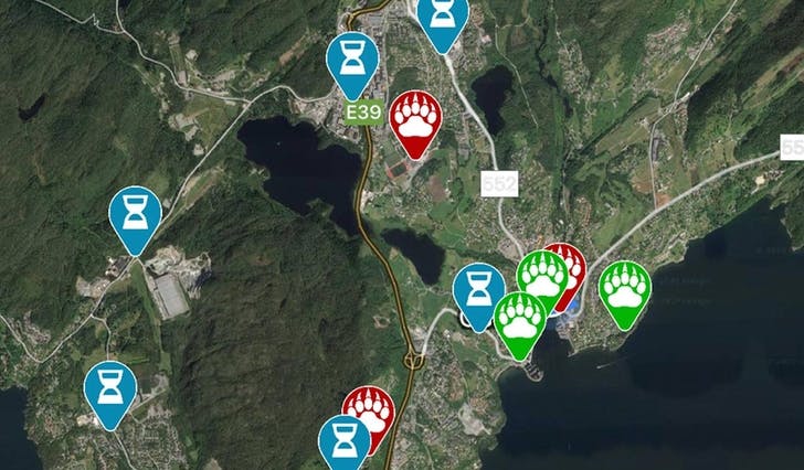 Stadane der det normalt er sjekkpost under Ulvenmarsjen er no huka av i appen «Bjørnafjordjakta».