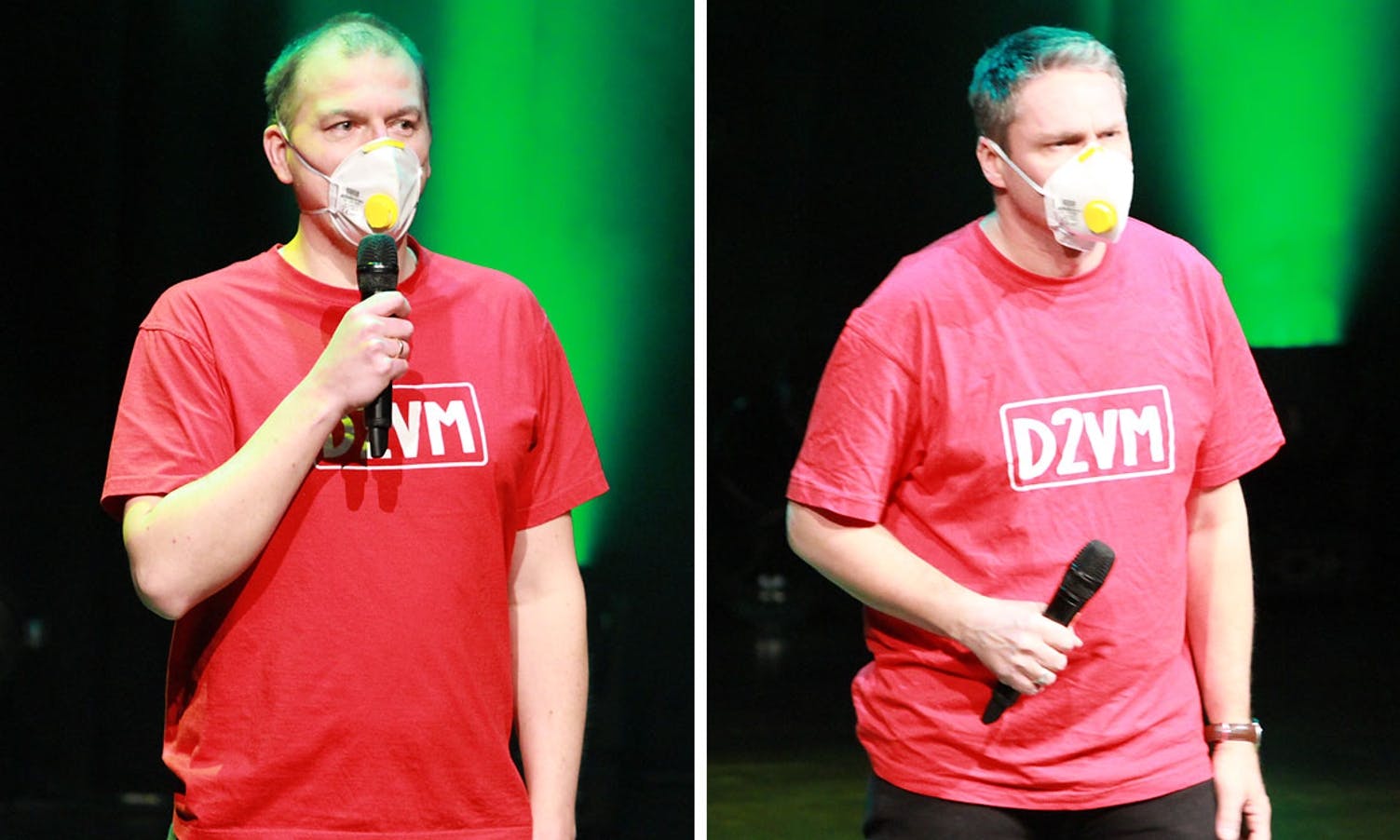 Latteren sat laust då Thomas og Jan Helge 6. mars i fjor kom på scenen med ansiktsmaske. (Foto: KVB)