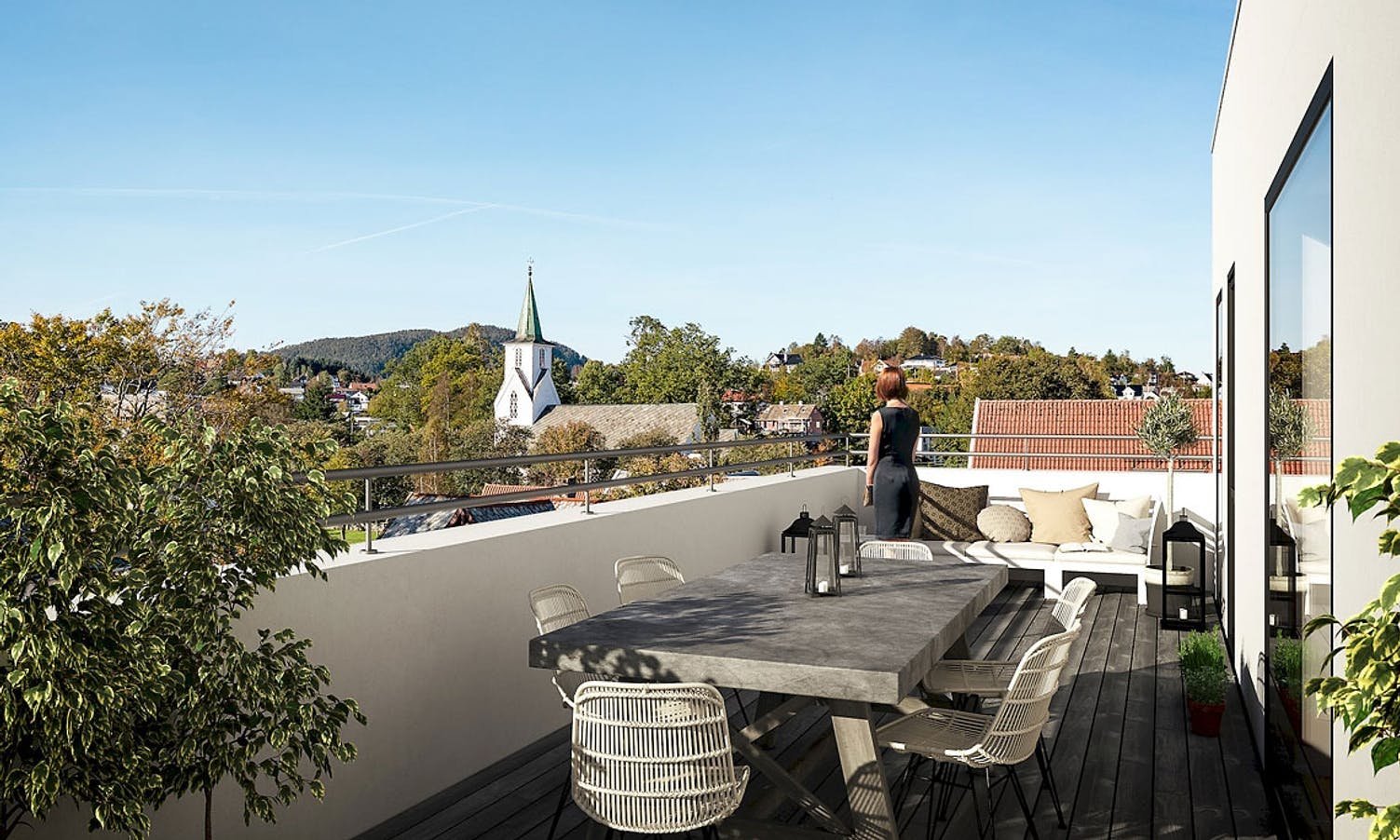 Nokre av terrassane er over 30 kvm. (Ill.: Os Bygg og Eigedom/HLM Arkitektur AS)