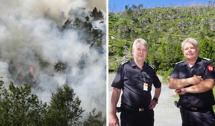 Arne Monsen og Stein Gjøsund tilbake på skytebanen der den store brannen starta for 10 år og 1 dag sidan. (Begge foto: Kjetil Vasby Bruarøy)