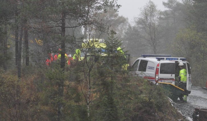 Ulykka skjedde på anleggvegen frå Lyseklostervegen til Endelausmarka, i samband med bygging av ny E39 Svegatjørn-Rådal. (Foto: Kjetil Vasby Bruarøy)