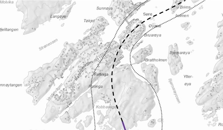 Delar av Hordfast-traseen, E39 Stord-Os under Søre Øyane. (Kart: Statens vegvesen)