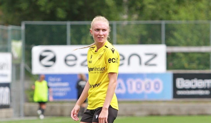 Agathe Lekven auka til 2-0 i bortekampen mot Djerv. Her heime i treningskamp i august. (Foto: Kjetil Vasby Bruarøy)