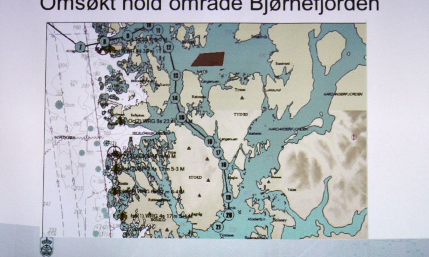 Også offshore-næringa har interesser i Langenuen og Bjørnafjorden. Sleperute frå Langenuen til Nordsjøen. (Kystverket)