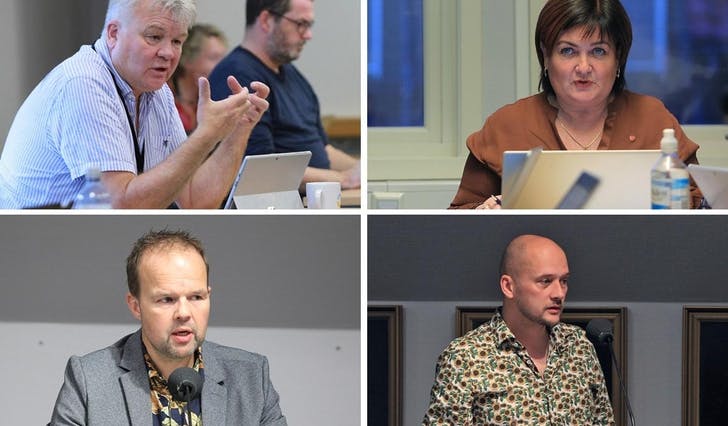 Leigland (Sp), Lindborg (Ap), Samnøy (KrF) og Nøttseter (MDG) har utarbeidd eit felles framlegg til budsjett. (Foto: KVB)