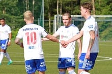 Tre av gårsdagens fire målskårar etter Næss sette inn 1-0 på straffe. (Foto: Kjetil Vasby Bruarøy)