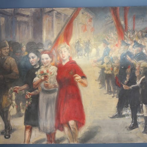 Det er store verdiar som heng i Griegsamlinga. Dette måleriet, «Paraden i Berlin» , er tildømes prissatt til 2 millionar (foto: AH)