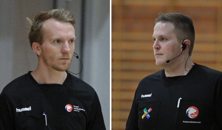 Os-duoen Jørgen Wold (t.v.) og Fredrik Andresen, her på gjesteopprtreden i Oshallen i førre veke, får snart prøva seg på øvste herrenivå i norsk handball. (Foto: Kjetil Vasby Bruarøy)