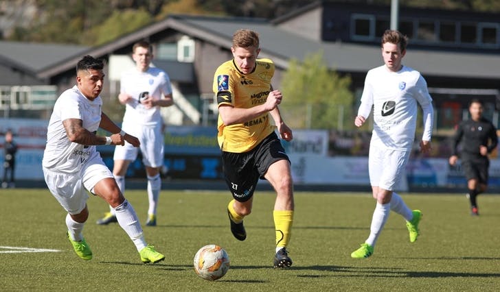 Roger Ekeland skåra sitt sjette mål for sesongen. Her heime mot Fyllingsdalen i 3-3-kampen i 2019. (Foto: Kjetil Vasby Bruarøy)