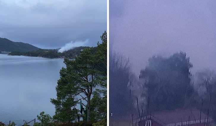 Fleire meldte om brann då dei såg røyk frå Askvik i dag. (Lesarbilde, foto: Sjur Nikolai Skorpen Lepsøy og Helge Egil Kvernes)