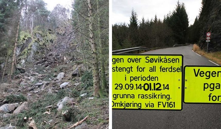 Det må framleis ryddast og sikrast i Søvikåsen, som er stengt vidare fram til fredag 19. desember. (Foto: Os kommune/KVB)