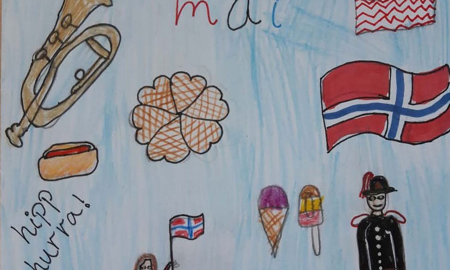 Karina frå Søfteland barneskule si teikning var ein god kandidat til forsida. 