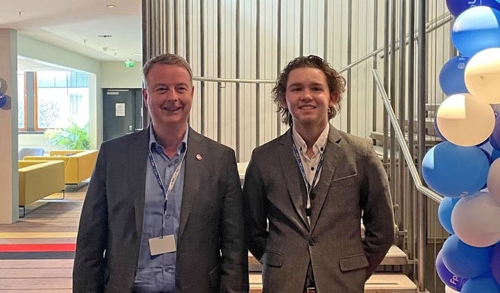 Joachim Reuter og Terje Søviknes deltok på FpU Landsmøtet 2024 i Oslo. (Foto: privat)