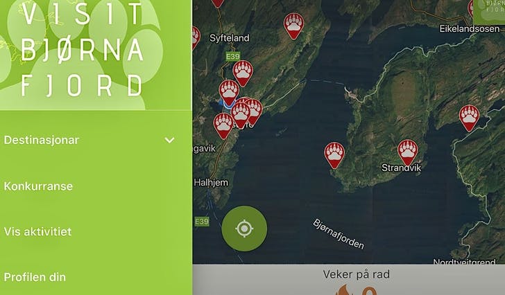 Er du klar for å jakta på dei lokale kulturskattene i Bjørnafjorden? (Foto: Skjermbilete av app)
