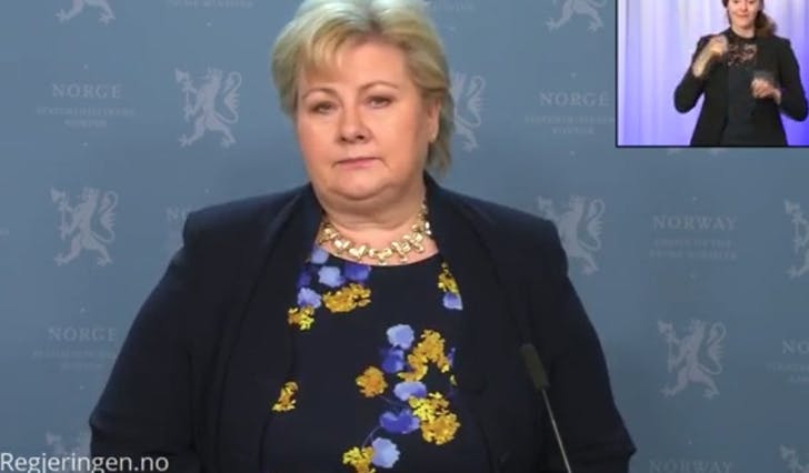Statsminister Erna Solberg ber befolkninga om ei siste kraftanstrengelse. (Foto: Regjeringa.no)