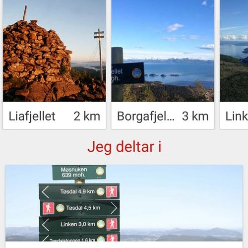 I appen er 12 av fjella i Os lagt inn (skjermskot frå DNT sjekkUT)