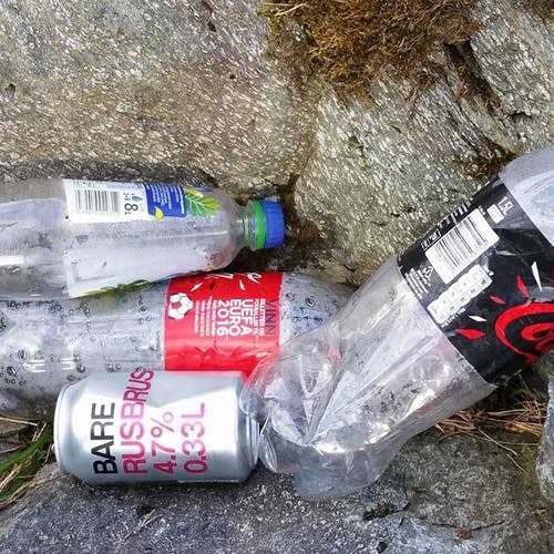 Flasker og bokser flaut i naturen (lesarbilete)